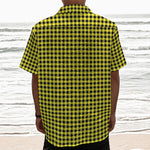 Yellow And Black Check Pattern Print Textured Short Sleeve Shirt