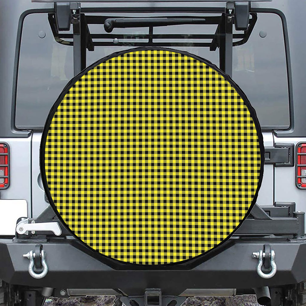 Yellow And Black Check Pattern Print Tire Cover