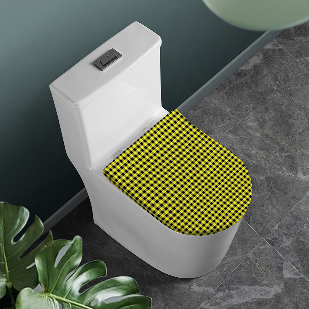 Yellow And Black Check Pattern Print Toilet Lid Cover