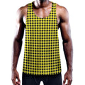 Yellow And Black Check Pattern Print Men's Workout Tank Top