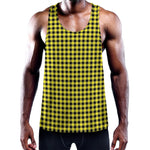 Yellow And Black Check Pattern Print Training Tank Top