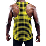 Yellow And Black Check Pattern Print Training Tank Top