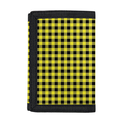 Yellow And Black Check Pattern Print Trifold Wallet