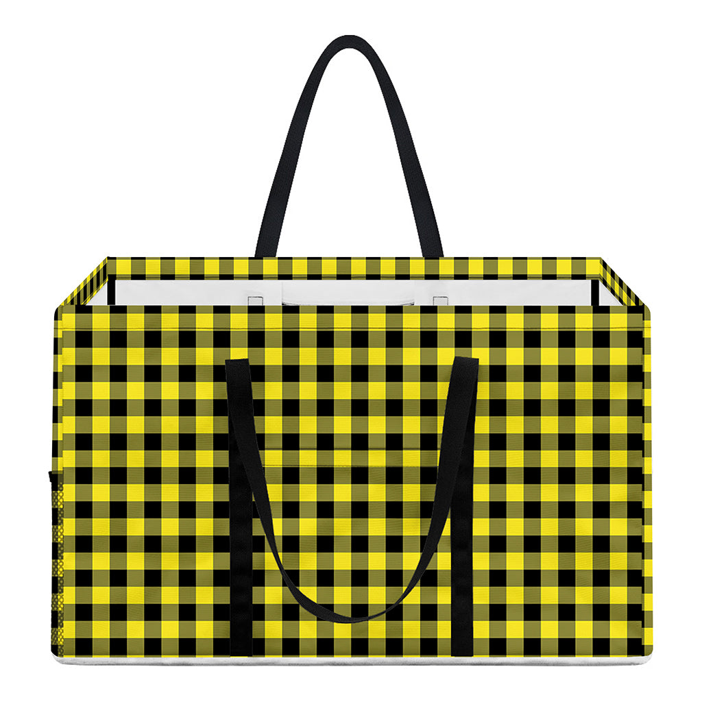 Yellow And Black Check Pattern Print Utility Tote Bag