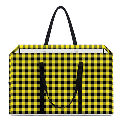 Yellow And Black Check Pattern Print Utility Tote Bag