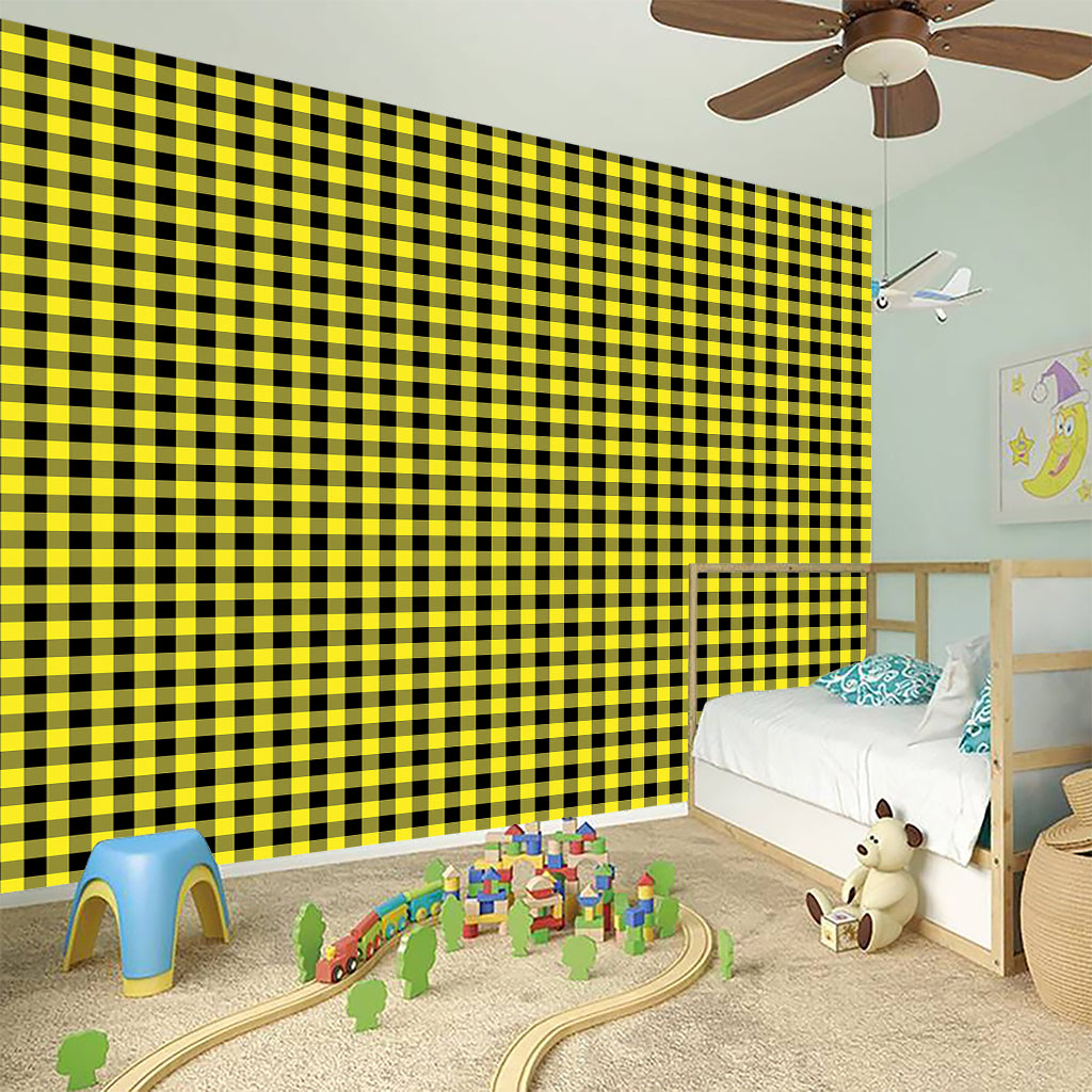 Yellow And Black Check Pattern Print Wall Sticker