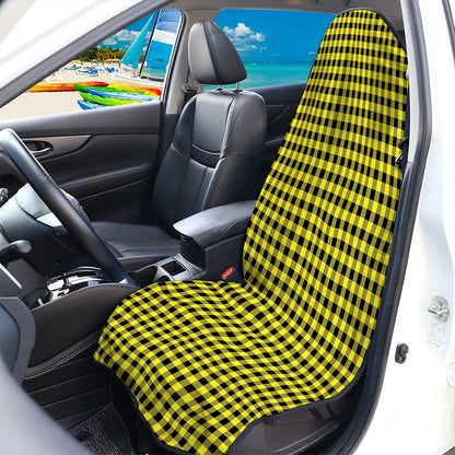 Yellow And Black Check Pattern Print Waterproof Car Seat Cover