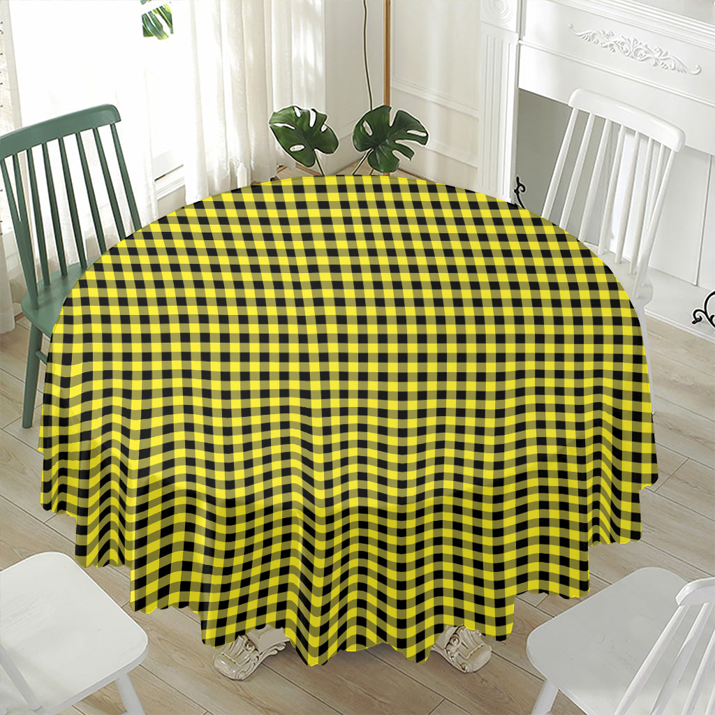 Yellow And Black Check Pattern Print Waterproof Round Tablecloth
