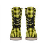 Yellow And Black Check Pattern Print Winter Boots