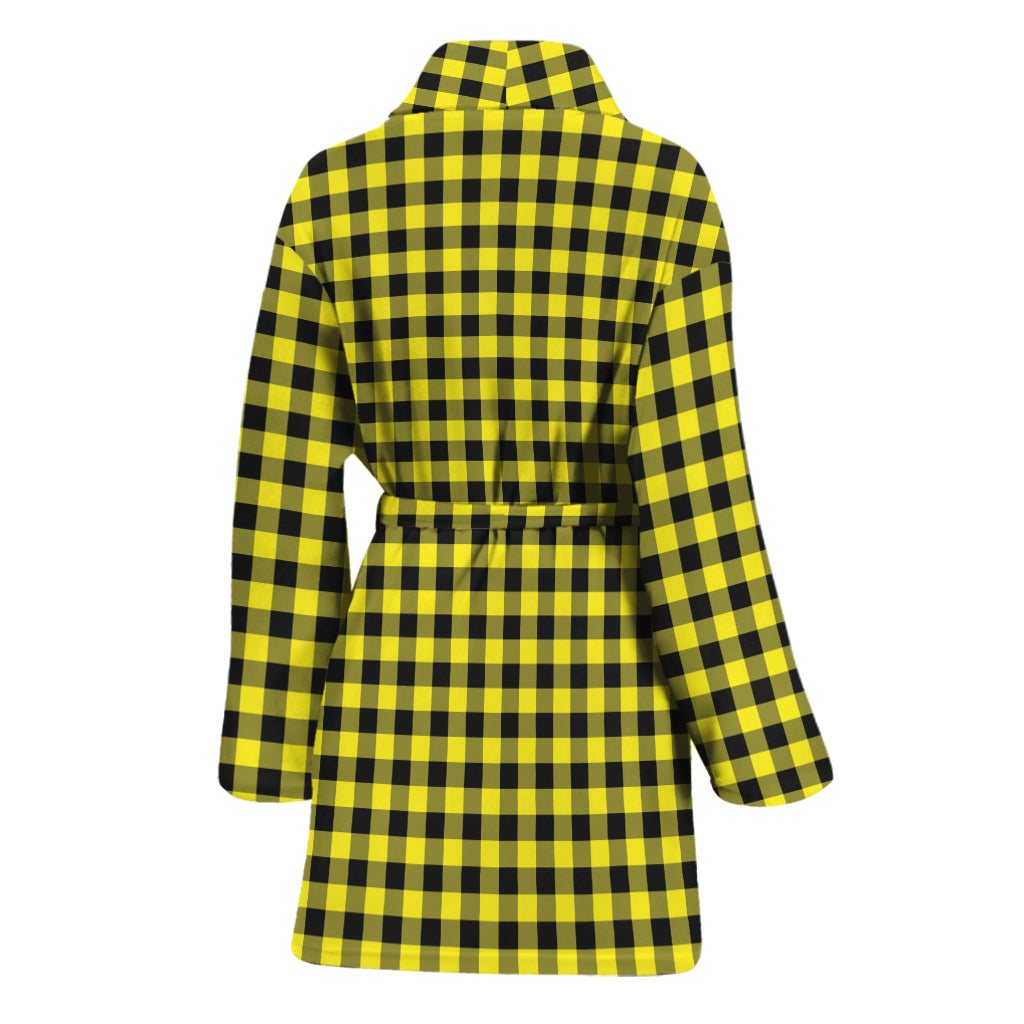 Yellow And Black Check Pattern Print Women's Bathrobe