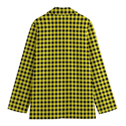 Yellow And Black Check Pattern Print Women's Blazer