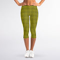 Yellow And Black Check Pattern Print Women's Capri Leggings