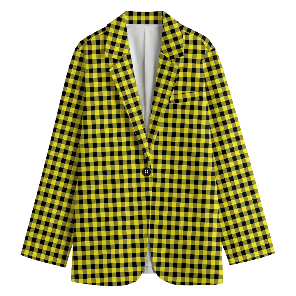 Yellow And Black Check Pattern Print Women's Cotton Blazer