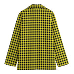 Yellow And Black Check Pattern Print Women's Cotton Blazer