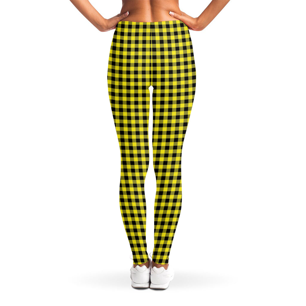 Yellow And Black Check Pattern Print Women's Leggings