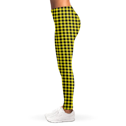 Yellow And Black Check Pattern Print Women's Leggings