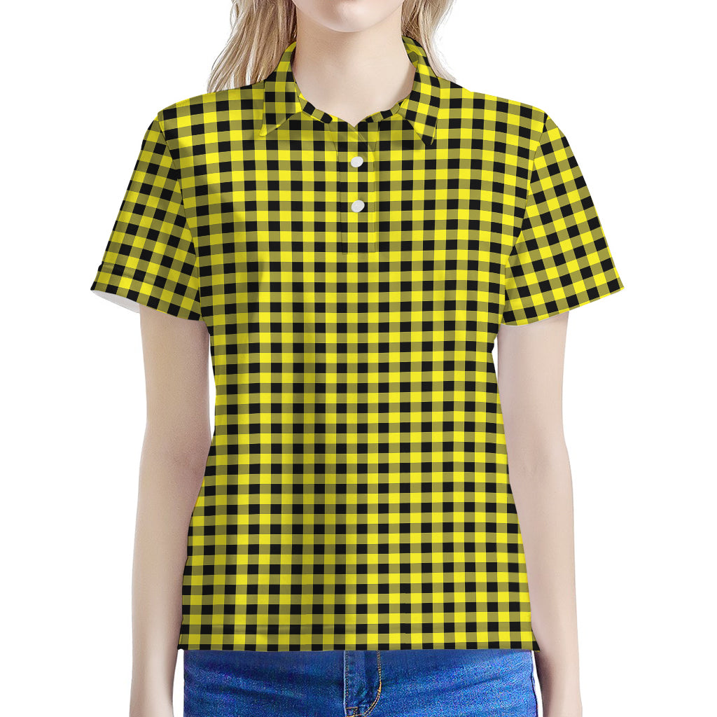 Yellow And Black Check Pattern Print Women's Polo Shirt