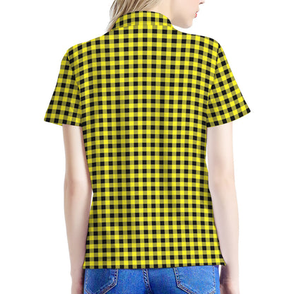 Yellow And Black Check Pattern Print Women's Polo Shirt