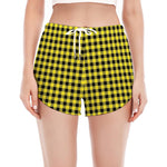 Yellow And Black Check Pattern Print Women's Split Running Shorts