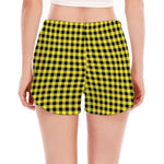 Yellow And Black Check Pattern Print Women's Split Running Shorts