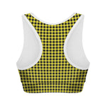 Yellow And Black Check Pattern Print Women's Sports Bra