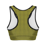 Yellow And Black Check Pattern Print Women's Sports Bra