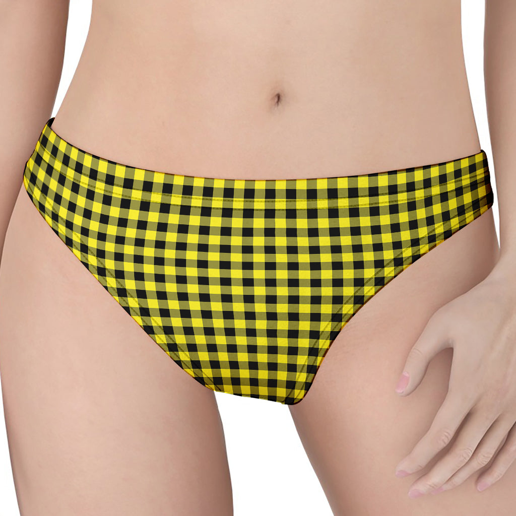 Yellow And Black Check Pattern Print Women's Thong