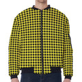 Yellow And Black Check Pattern Print Zip Sleeve Bomber Jacket