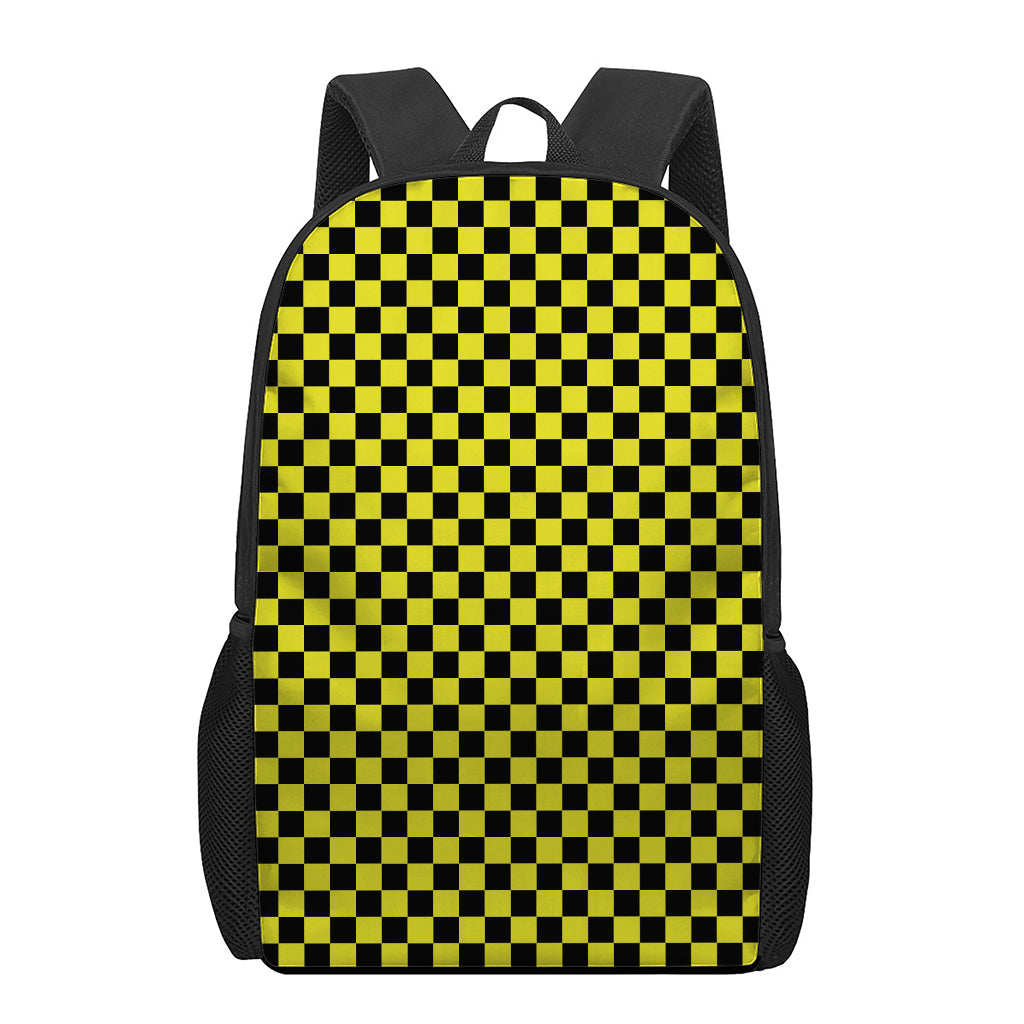 Yellow And Black Checkered Pattern Print 17 Inch Backpack