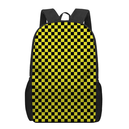 Yellow And Black Checkered Pattern Print 17 Inch Backpack