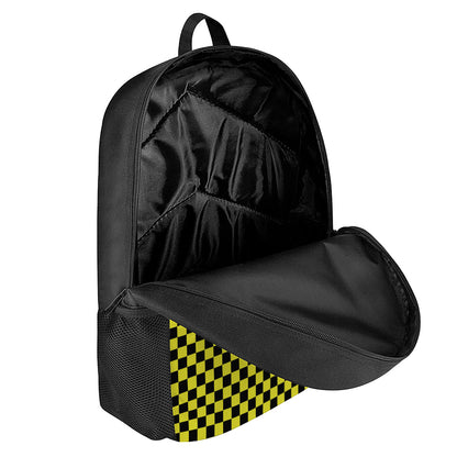 Yellow And Black Checkered Pattern Print 17 Inch Backpack