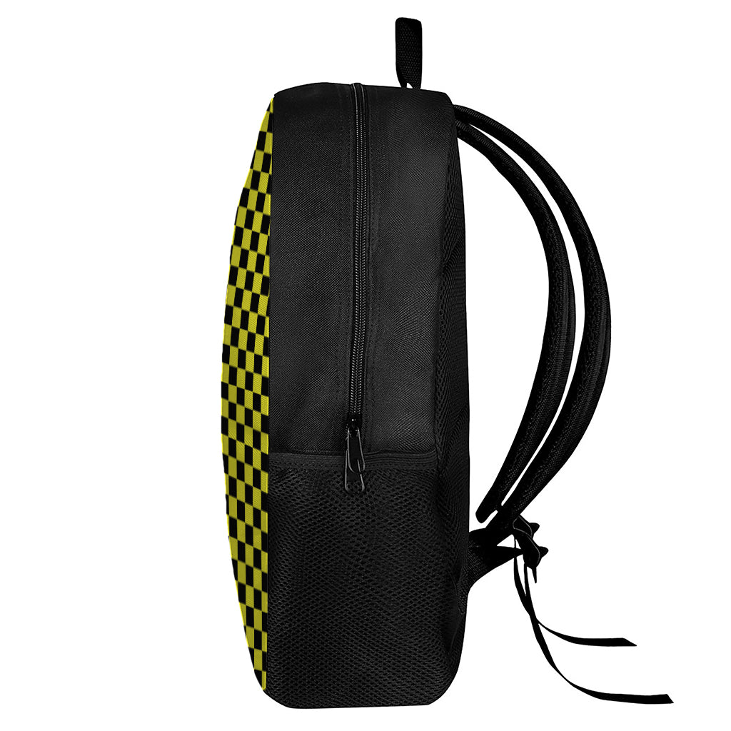 Yellow And Black Checkered Pattern Print 17 Inch Backpack