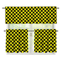 Yellow And Black Checkered Pattern Print 3 Piece Kitchen Curtains