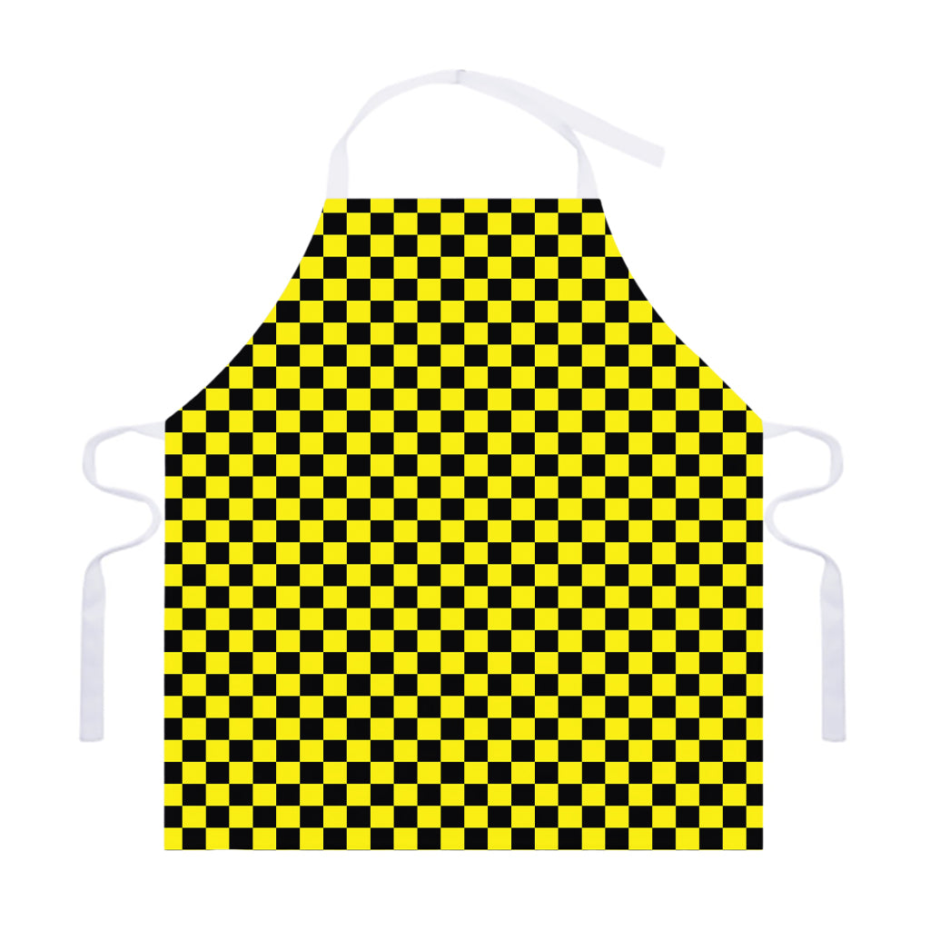 Yellow And Black Checkered Pattern Print Adjustable Apron