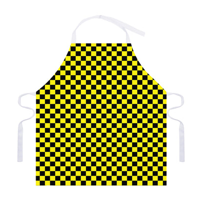 Yellow And Black Checkered Pattern Print Adjustable Apron