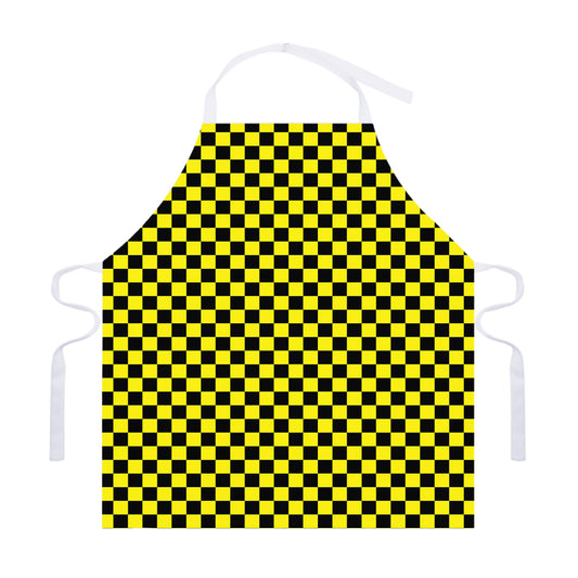 Yellow And Black Checkered Pattern Print Adjustable Apron