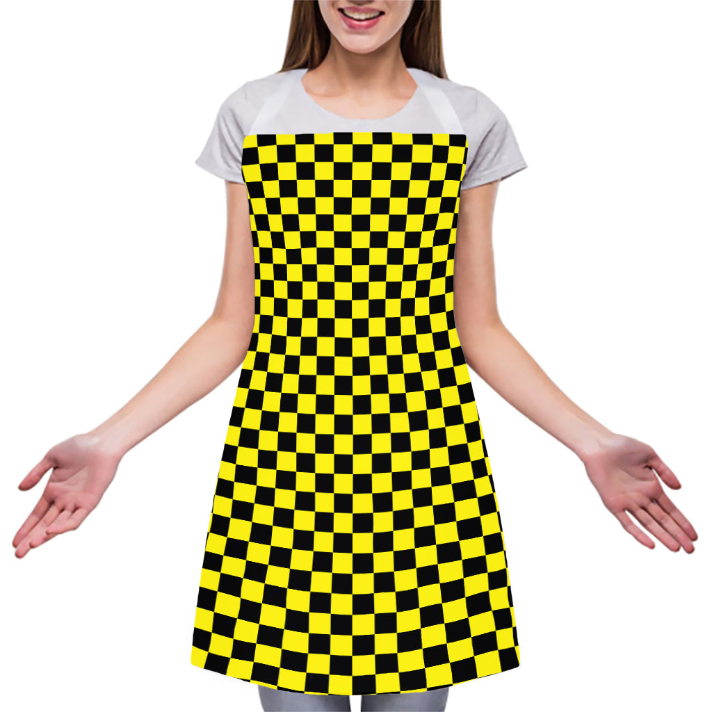 Yellow And Black Checkered Pattern Print Adjustable Apron