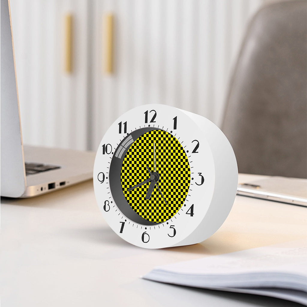 Yellow And Black Checkered Pattern Print Alarm Clock