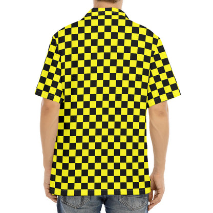 Yellow And Black Checkered Pattern Print Aloha Shirt