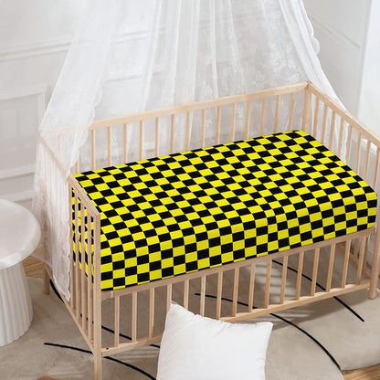 Yellow And Black Checkered Pattern Print Baby Crib Sheet