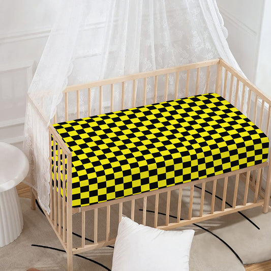Yellow And Black Checkered Pattern Print Baby Crib Sheet