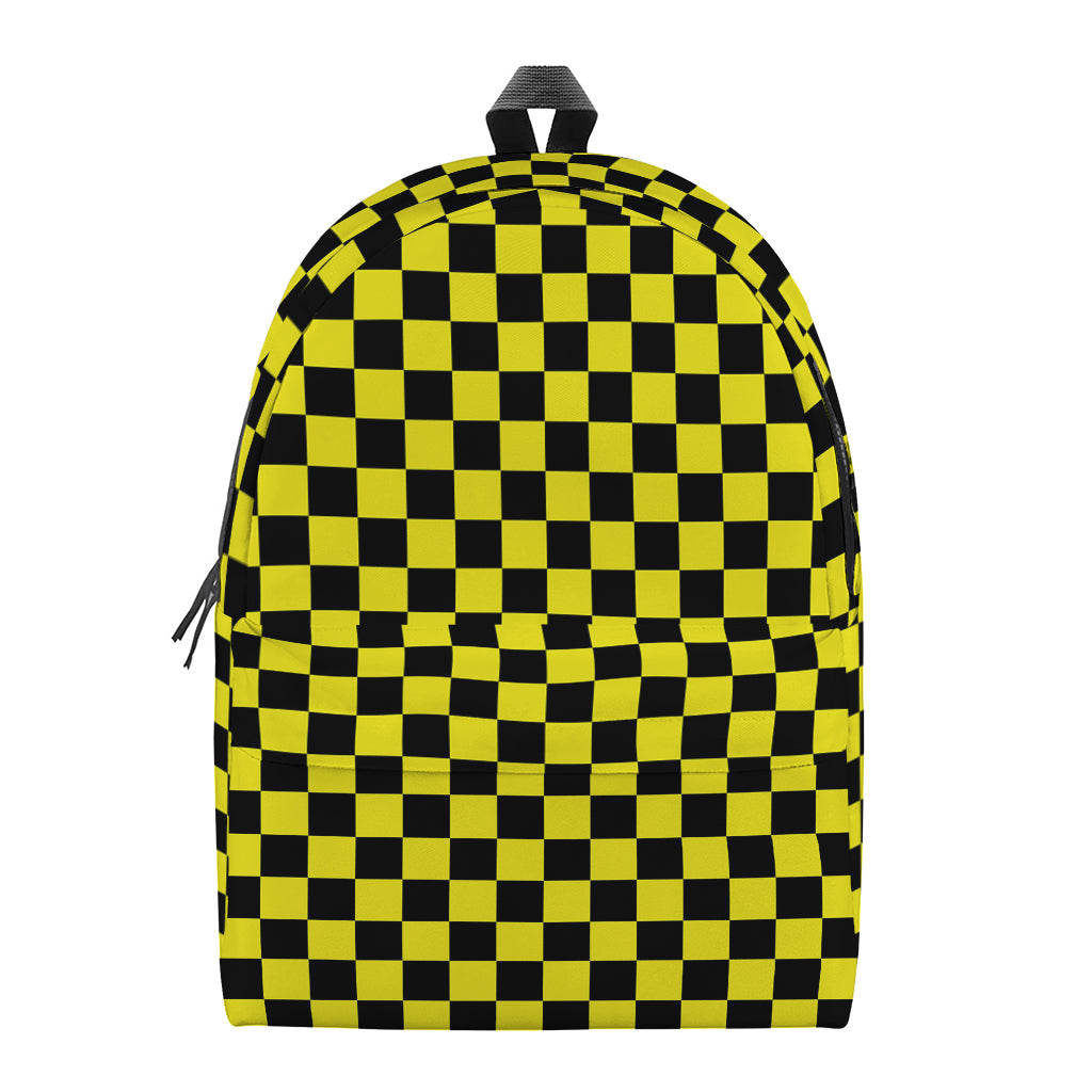 Yellow And Black Checkered Pattern Print Backpack