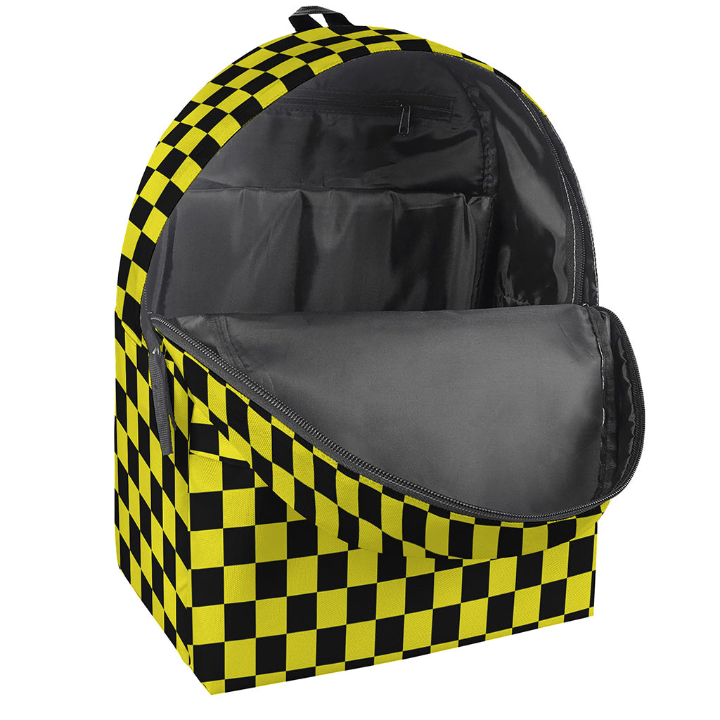 Yellow And Black Checkered Pattern Print Backpack
