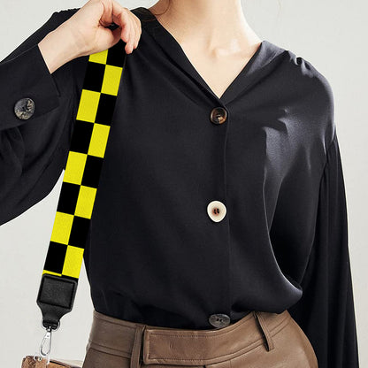 Yellow And Black Checkered Pattern Print Bag Strap
