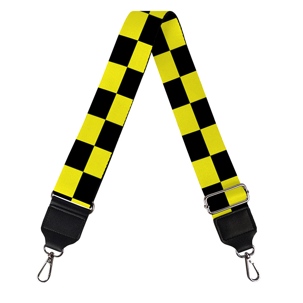 Yellow And Black Checkered Pattern Print Bag Strap