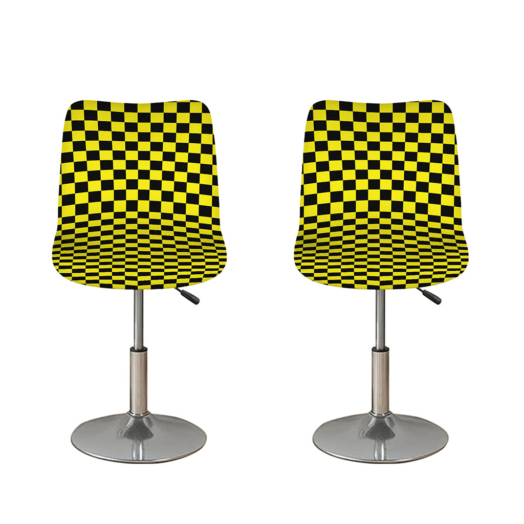 Yellow And Black Checkered Pattern Print Bar Stool Covers