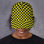 Yellow And Black Checkered Pattern Print Baseball Cap