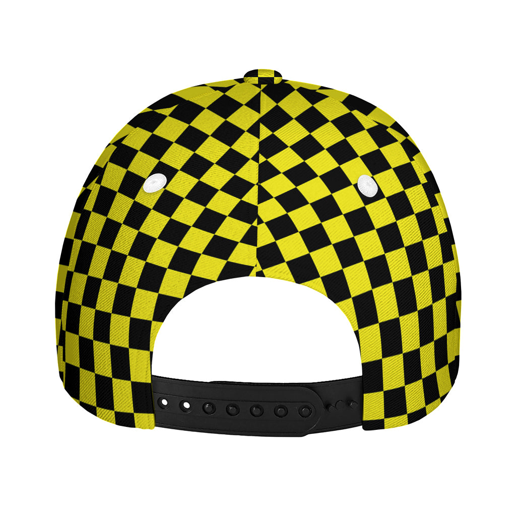 Yellow And Black Checkered Pattern Print Baseball Cap