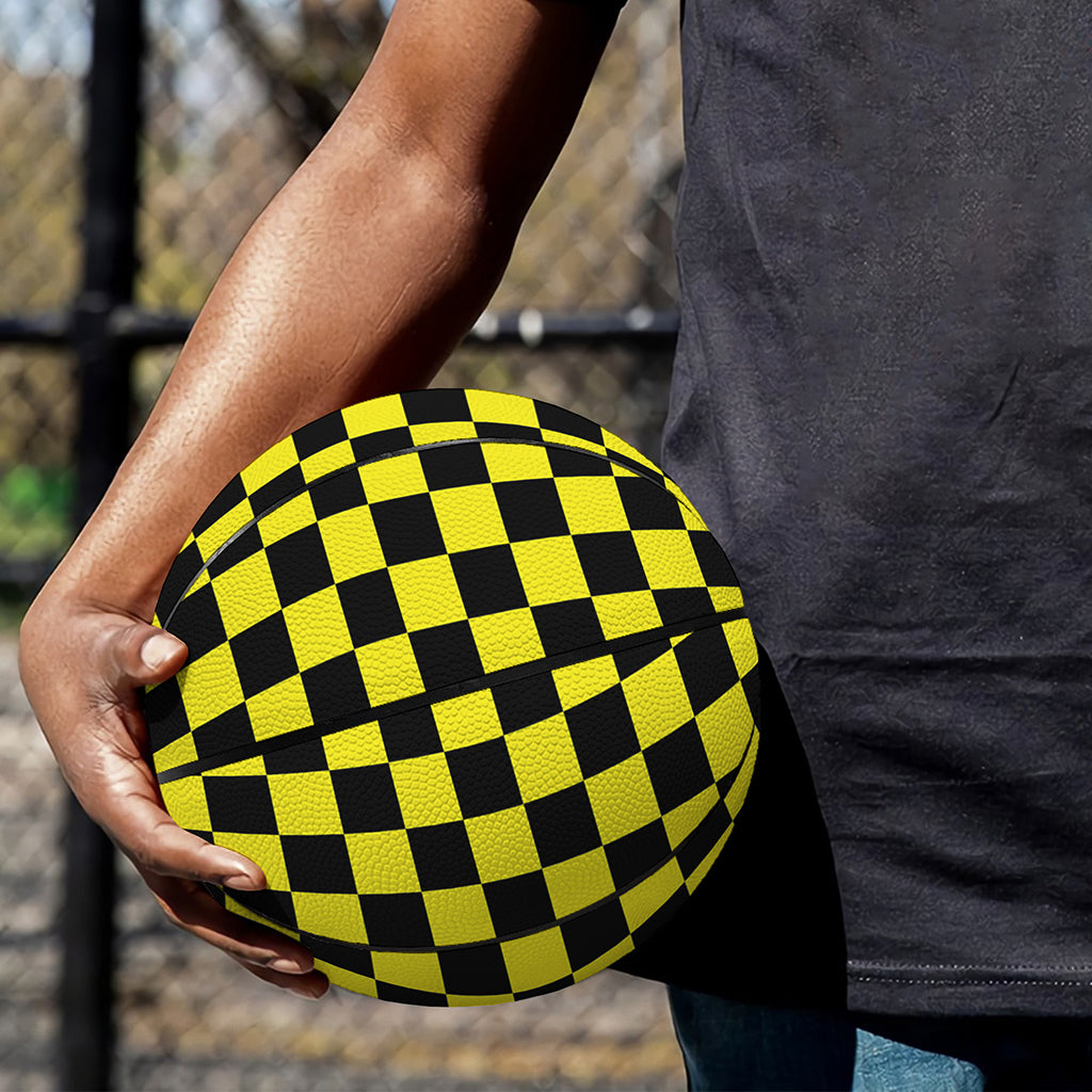 Yellow And Black Checkered Pattern Print Basketball