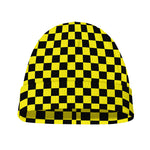 Yellow And Black Checkered Pattern Print Beanie